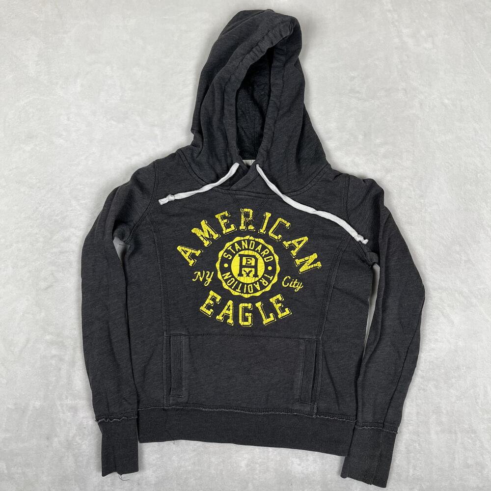 American Eagle Outfitters Hoodie Sweatshirt Womens XS Gray Pullover Fleece Y2K